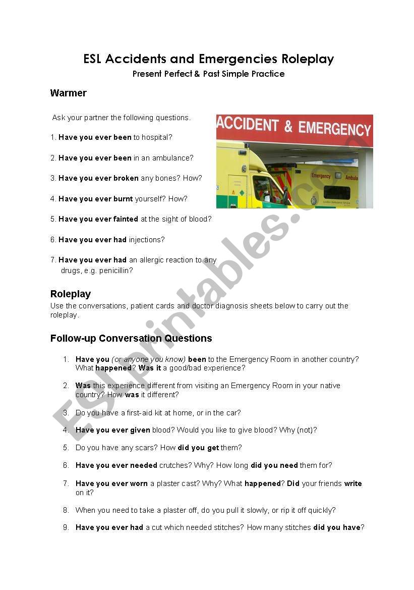 Accidents and Emergencies Roleplay
