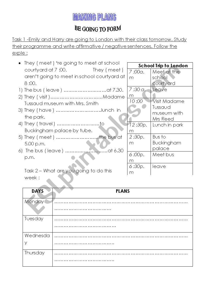 making plans worksheet