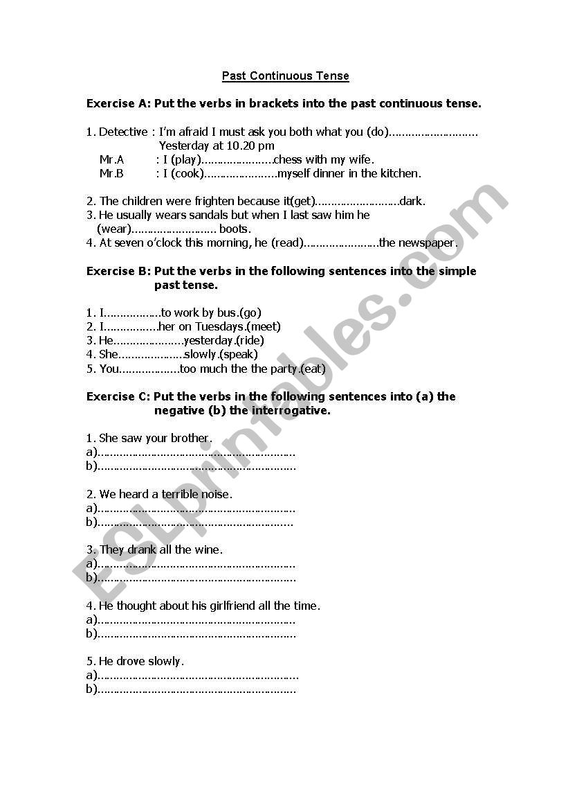 Past Continuous Tense worksheet