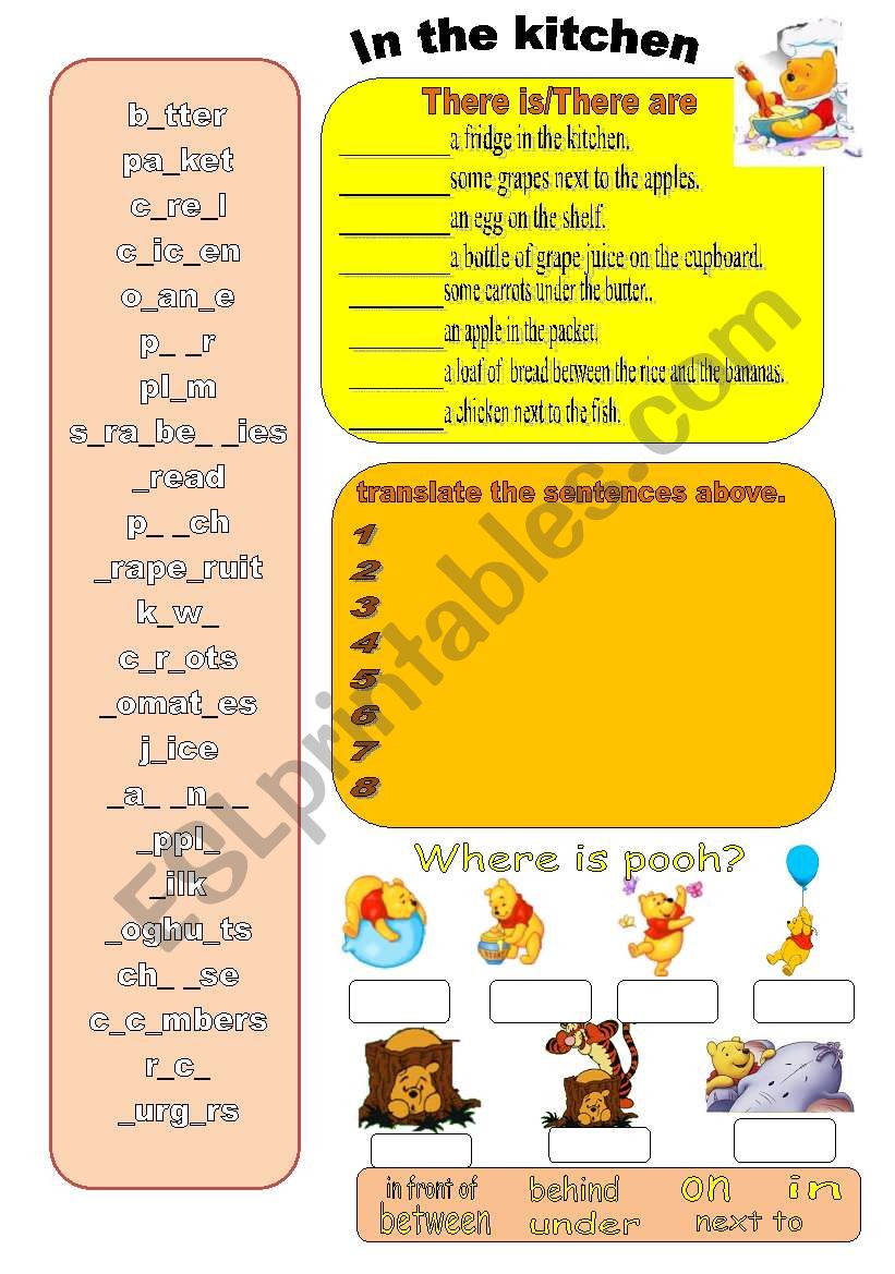 inthe kitchen  worksheet