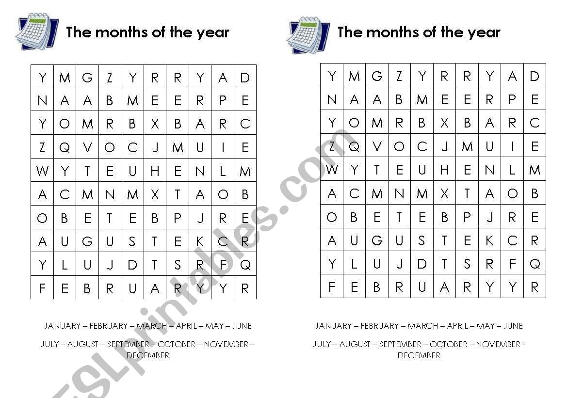 The months of the year (word search)