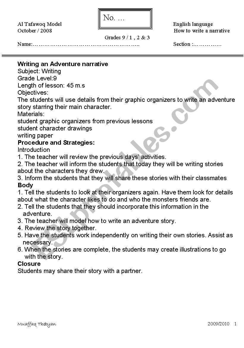 Writing a narrative worksheet
