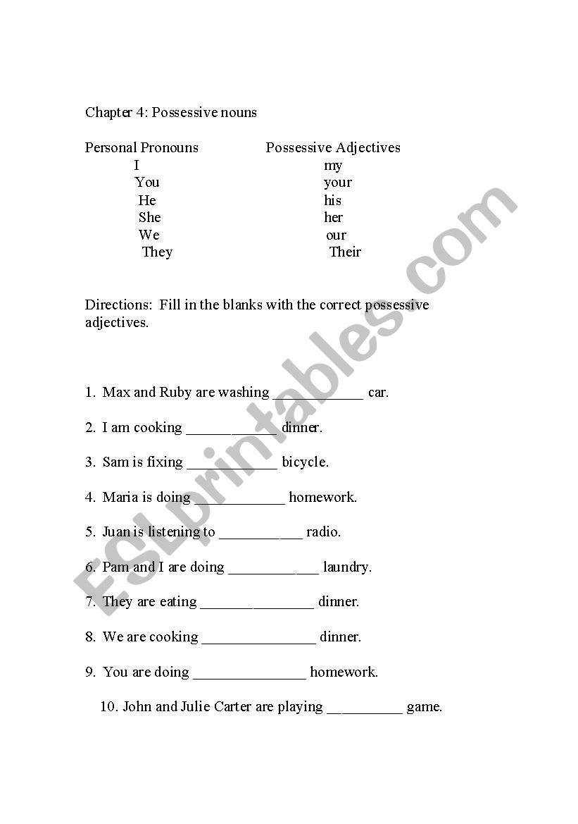 possessive adjective exercise worksheet