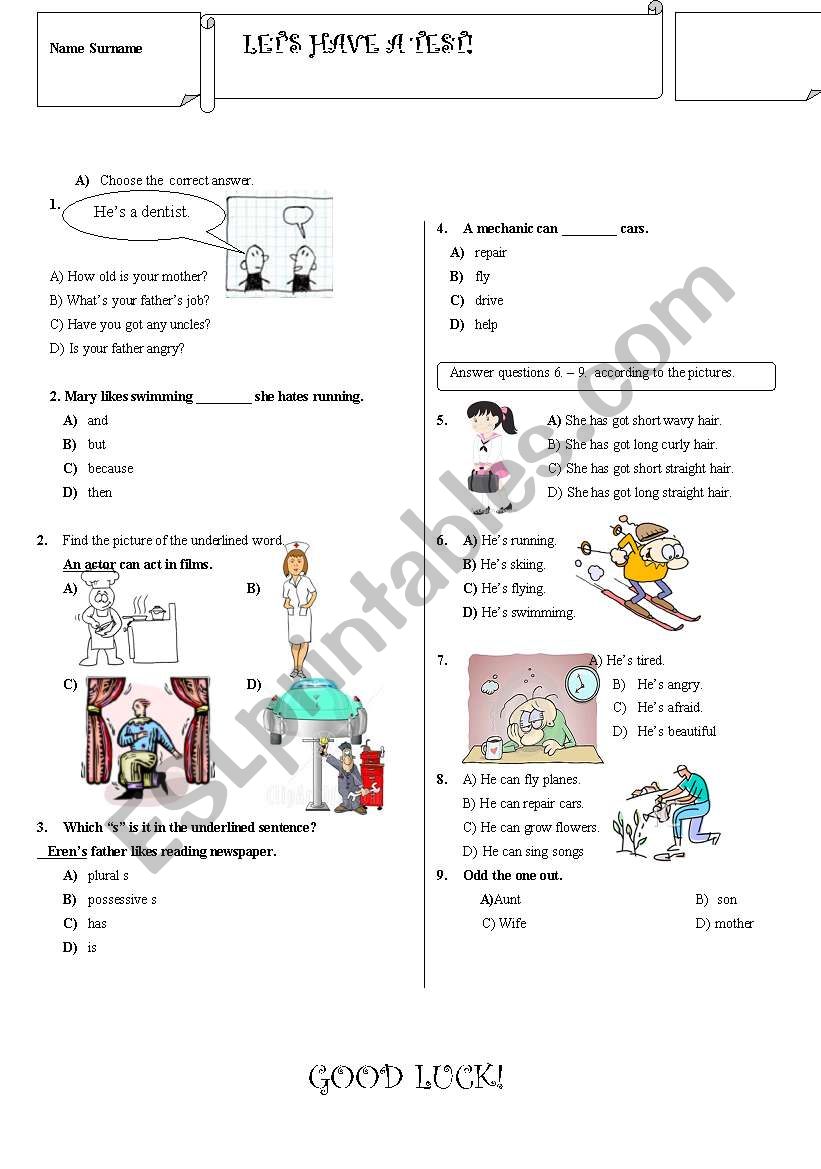 A TEST FOR 6TH GRADE STUDENTS worksheet