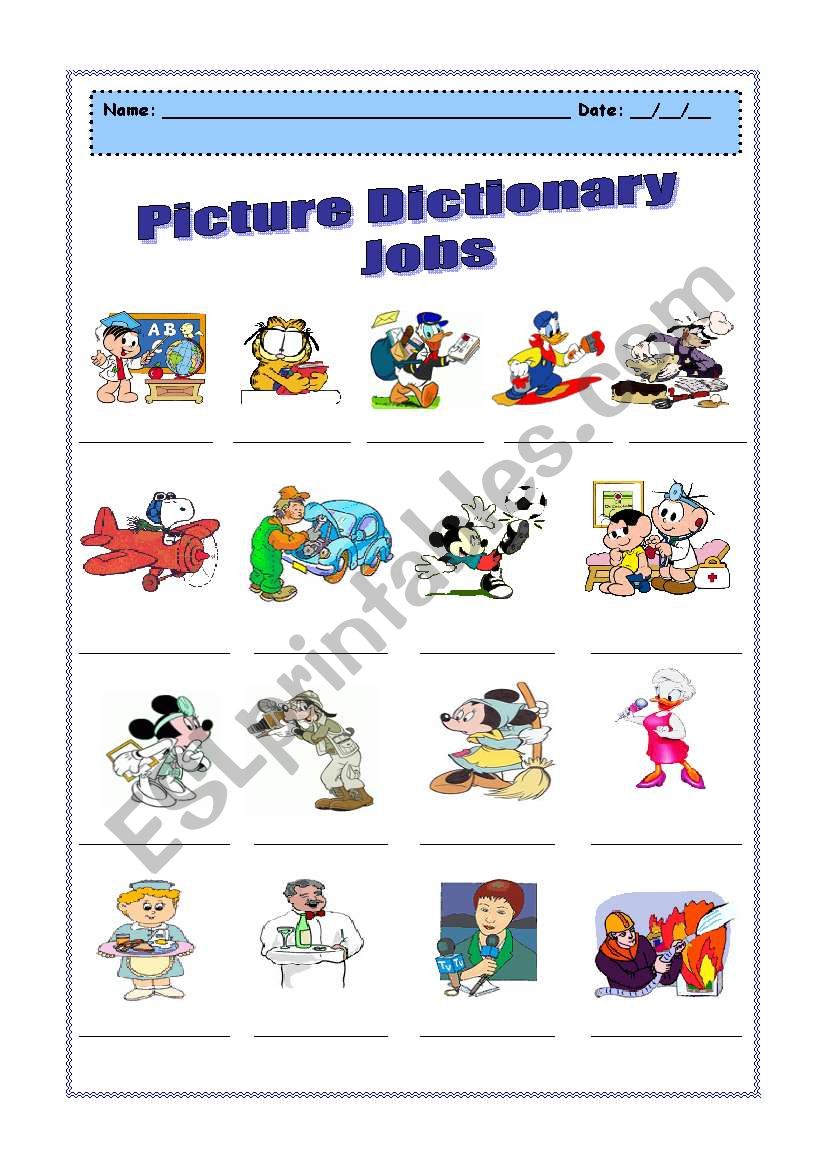 Jobs Picture Dictionary worksheet