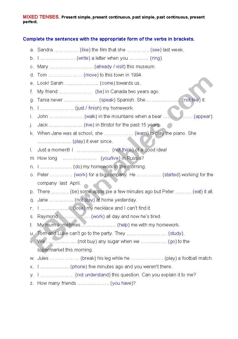 MIXED TENSES worksheet