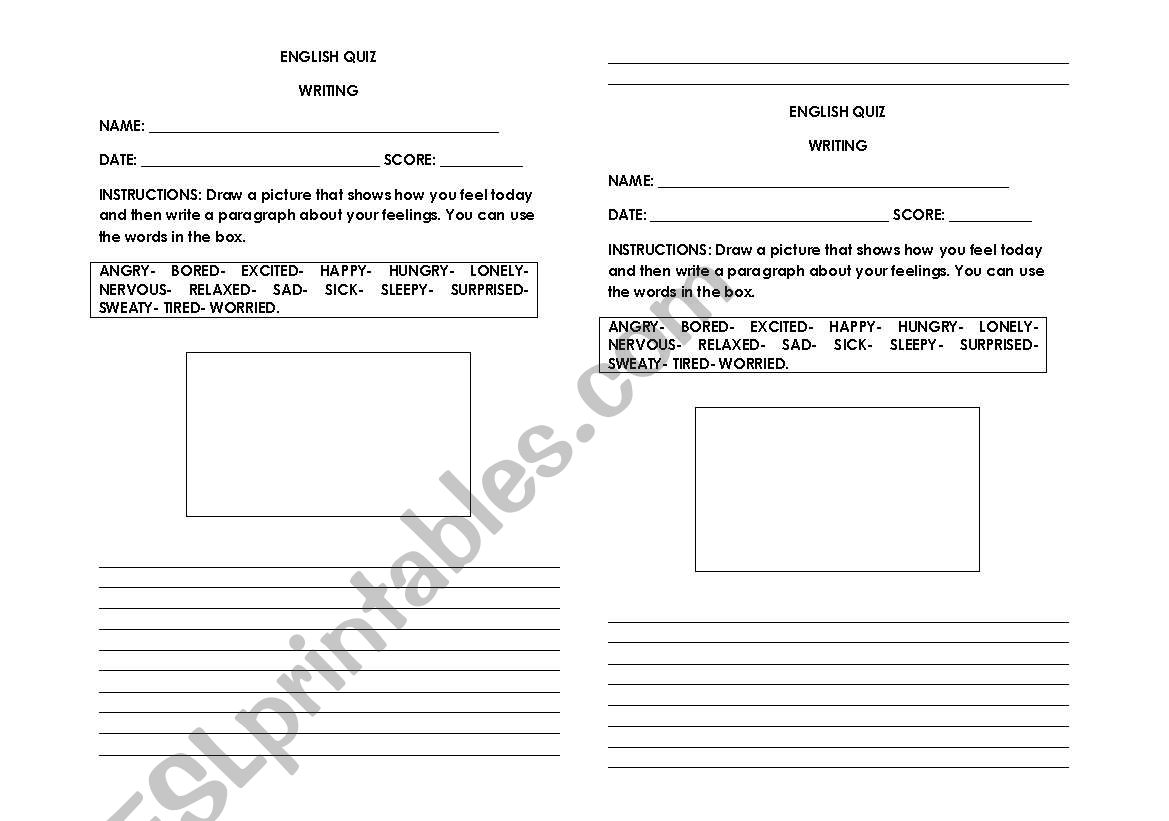 Writing Quiz to describe feelings