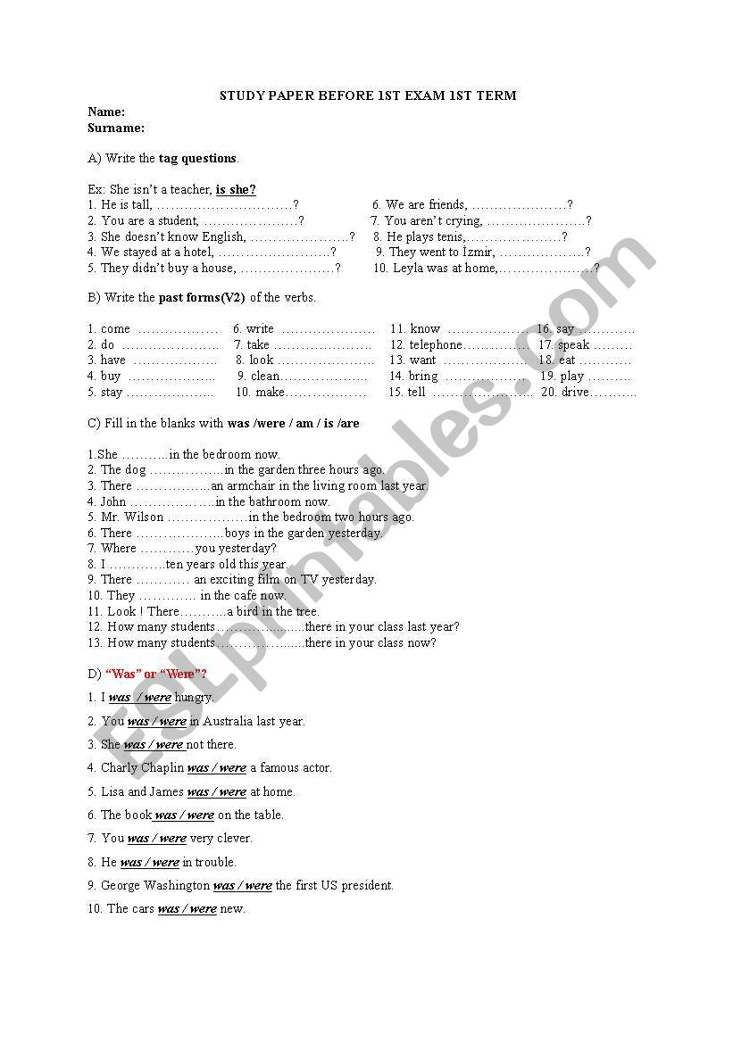 study paper worksheet