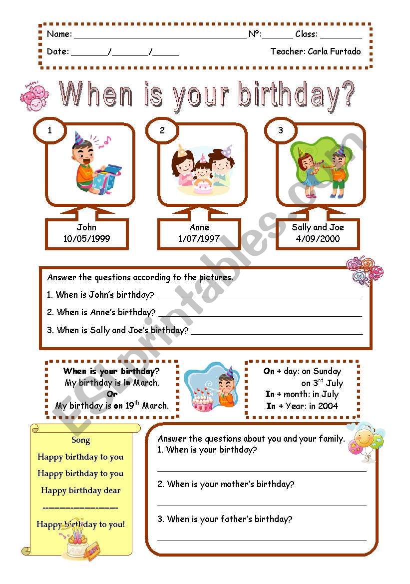 when is your birthday worksheet