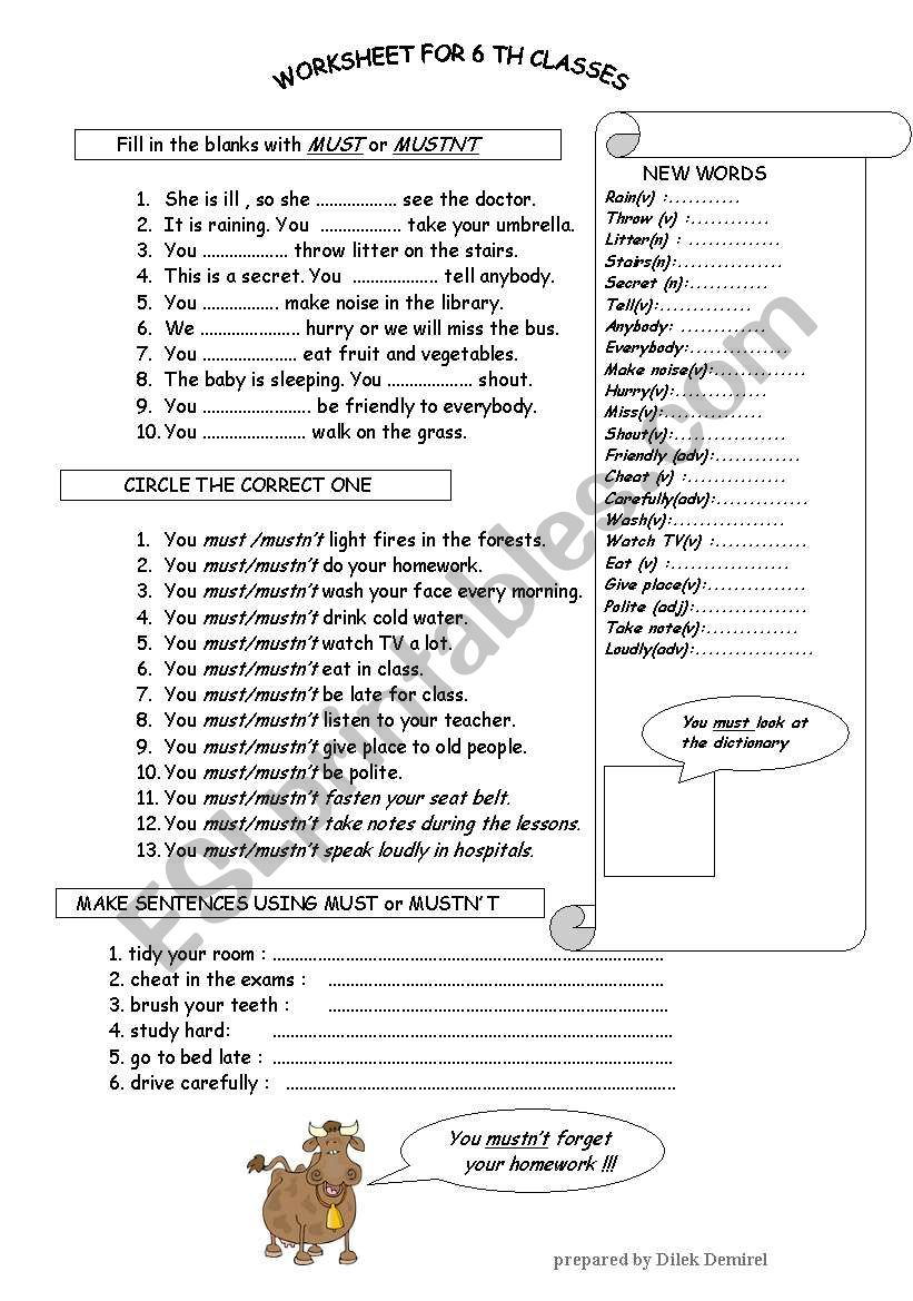 must-mustnt worksheet