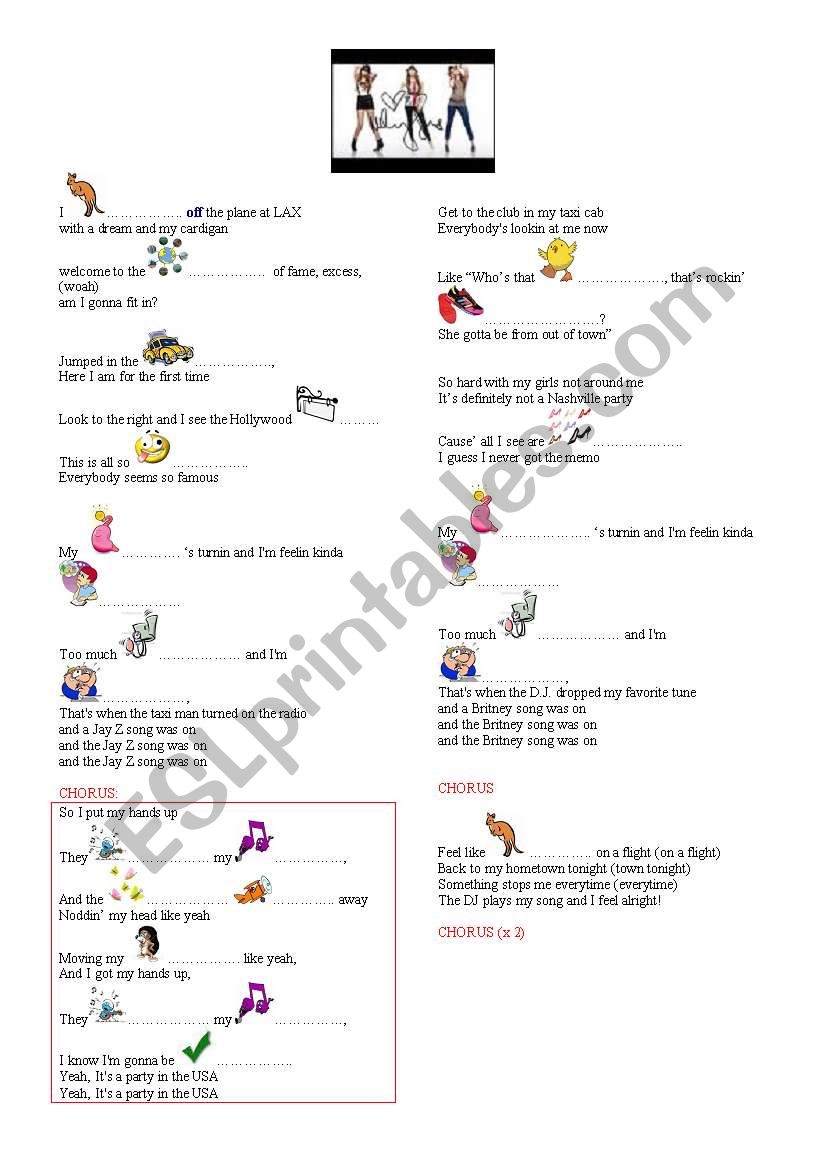 Party in the USA worksheet