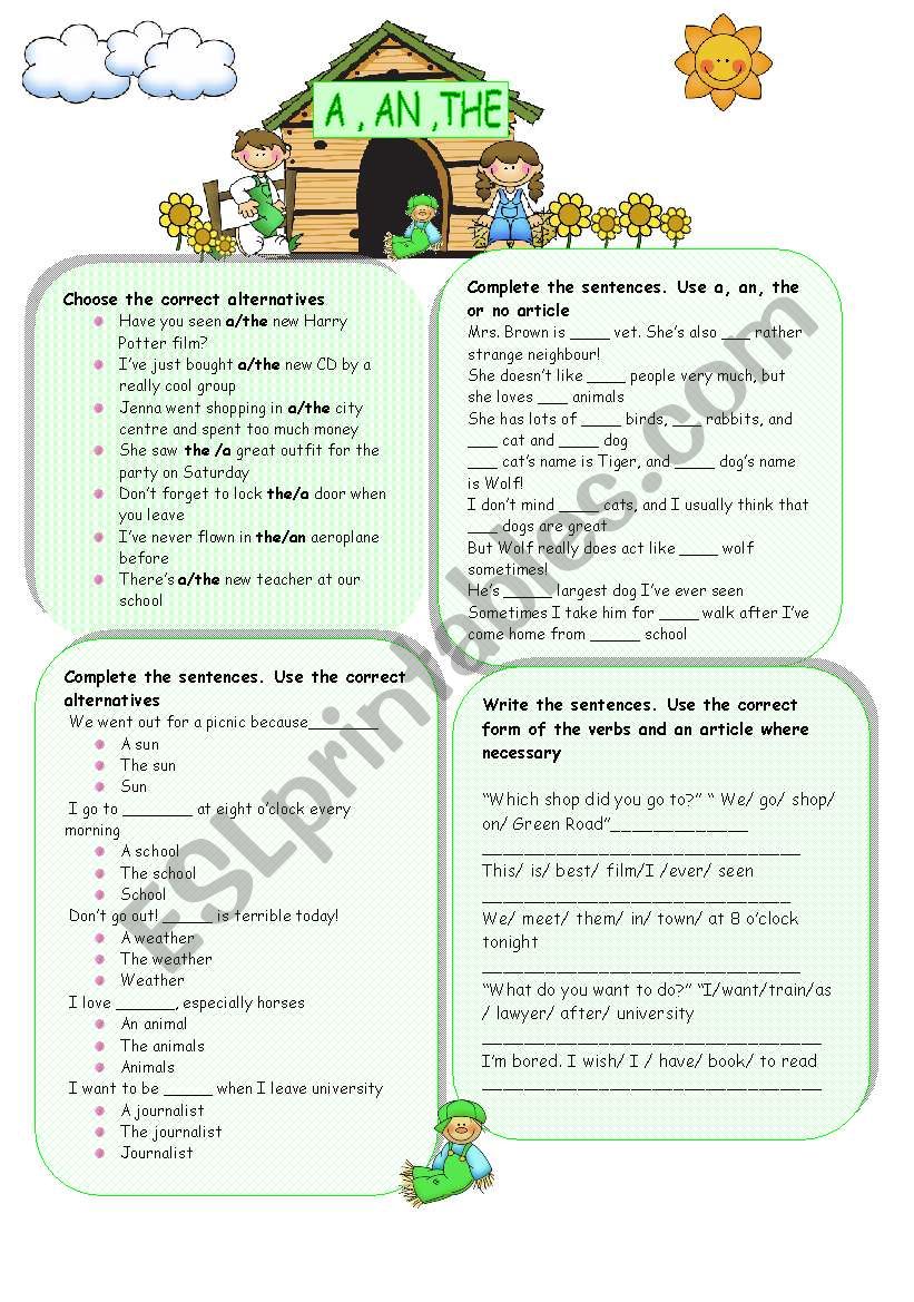 ARTICLES : A ,A N, THE  worksheet