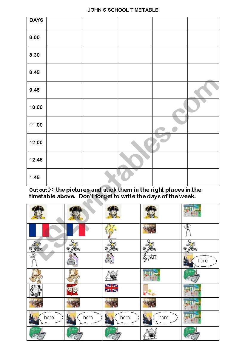 school timetable reading activity