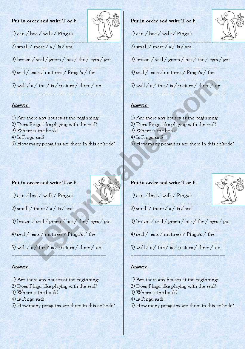 Video session: Pingus nightmare (Simple present, prepositions of place) Youtube link included