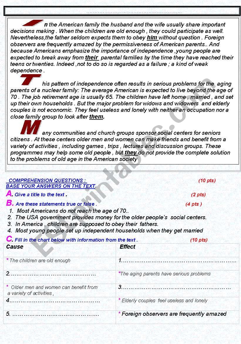 The American family structure worksheet