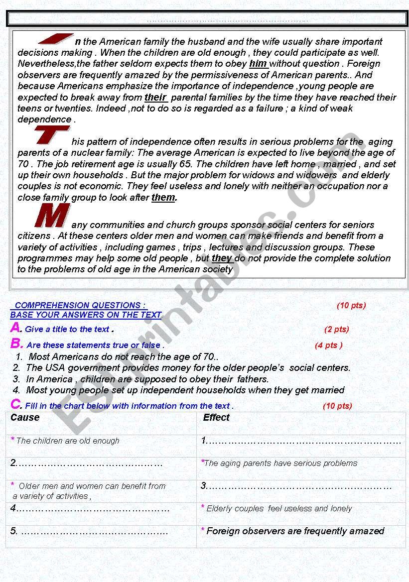 The American family structure worksheet