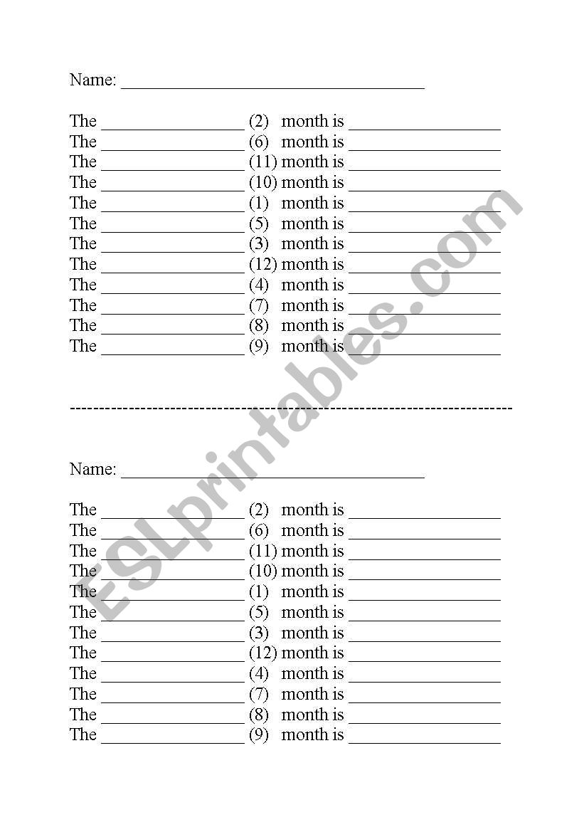 Ordinal numbers and Months worksheet