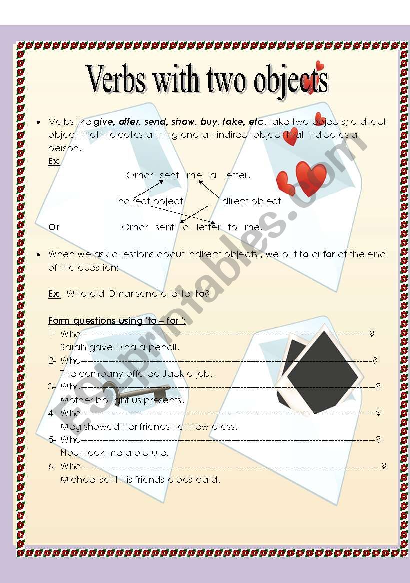 verbs with two objects worksheet