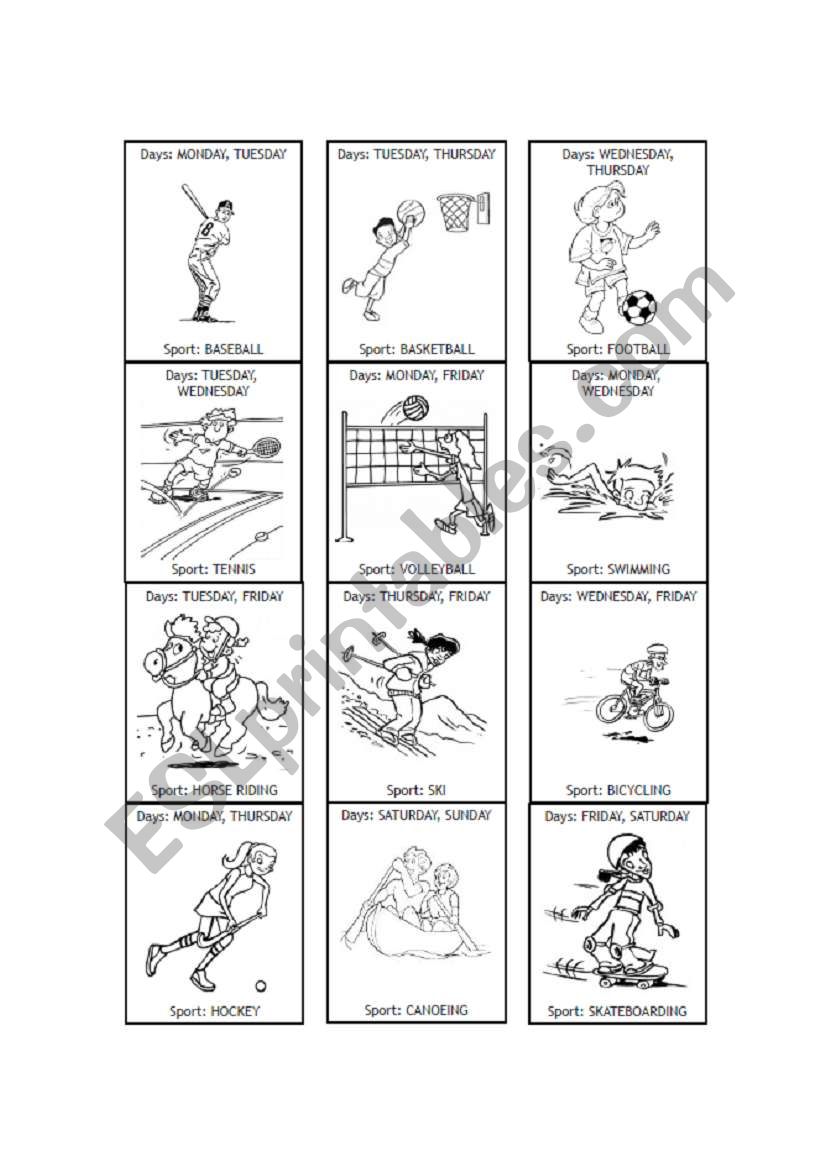 Sports game worksheet