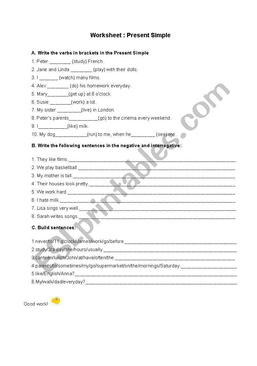 Present Simple worksheet worksheet