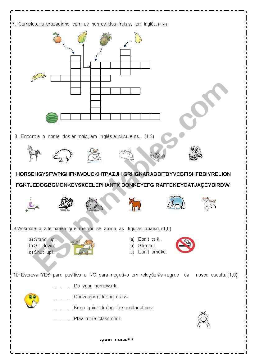 English Evaluation - Page 2 worksheet
