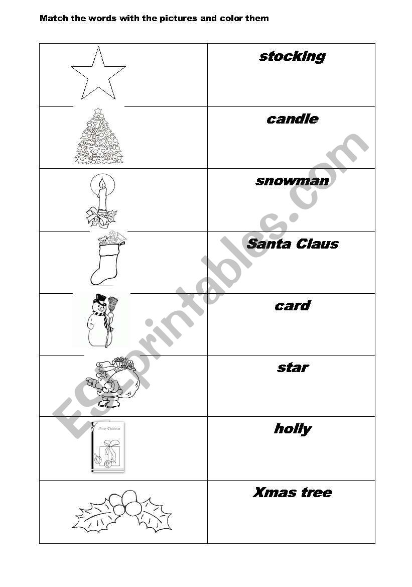 xmas match worksheet