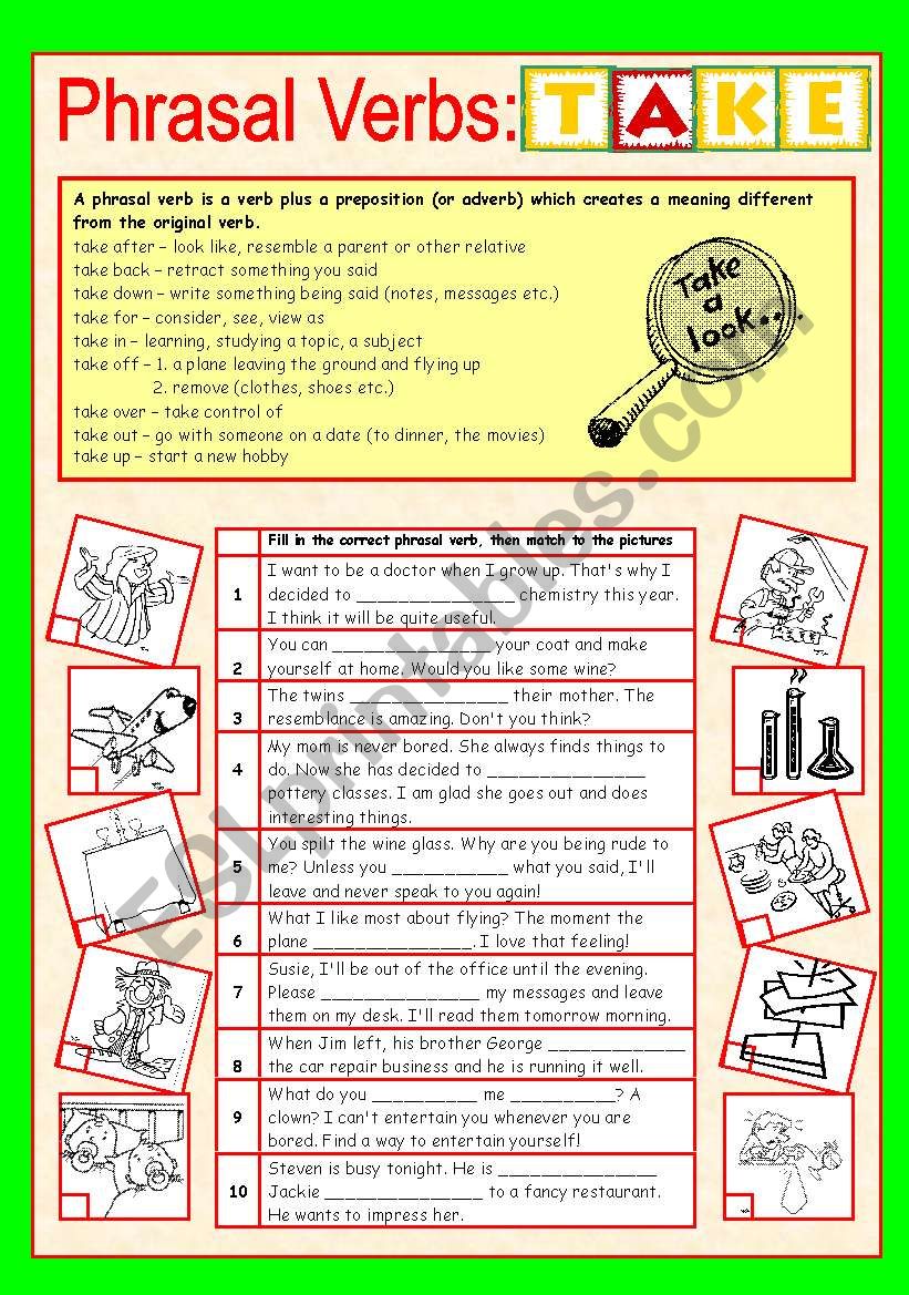 Phrasal Verbs (6/10): TAKE worksheet