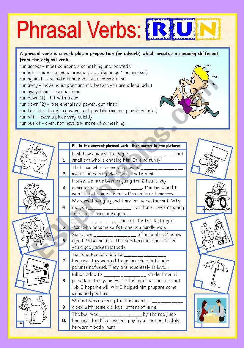 Phrasal verbs (5/10): RUN worksheet