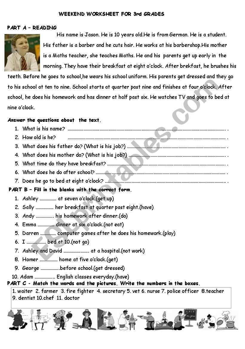 JOBS AND SIMPLE PRESENT TENSE worksheet