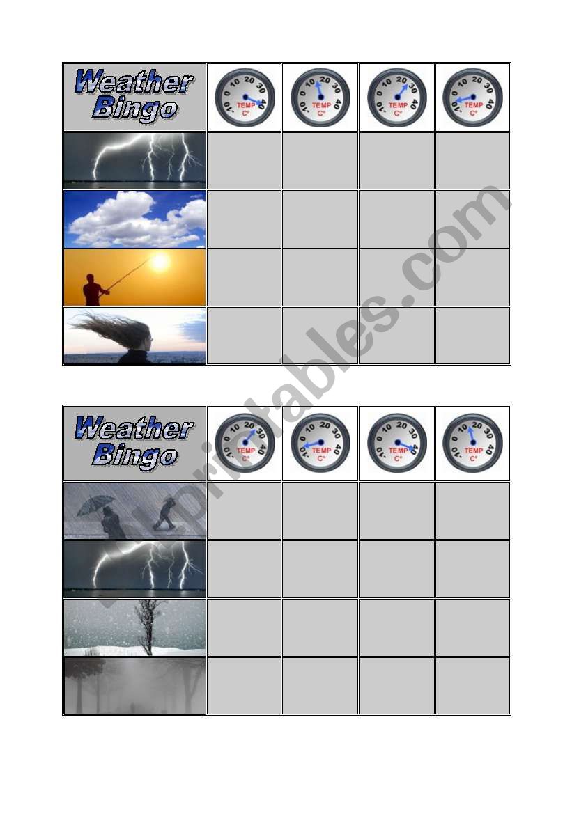 Weather Bingo - Part 1 of 3 worksheet