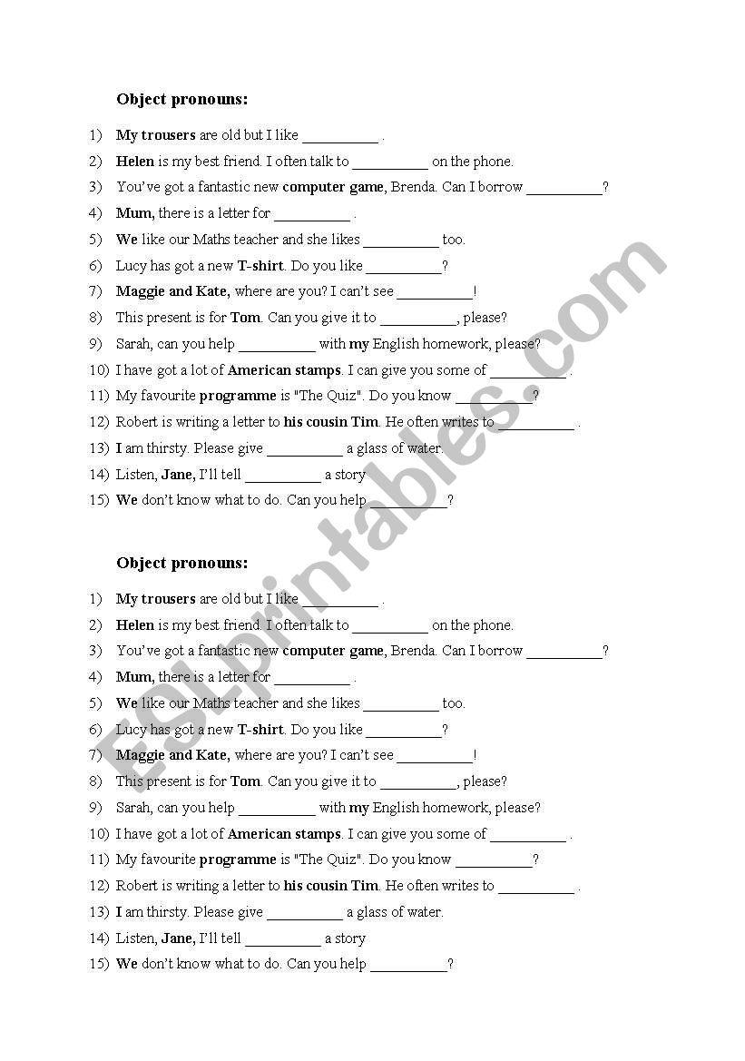 Object pronouns worksheet