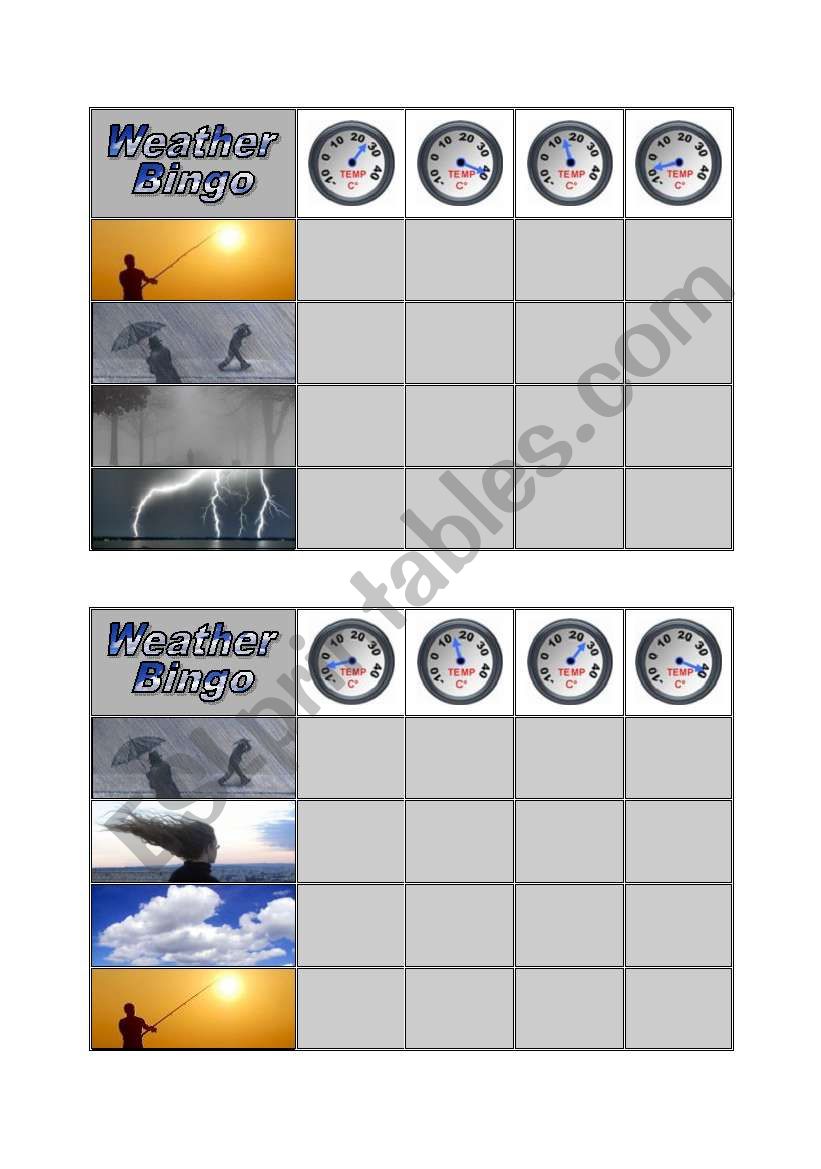 Weather Bingo - Part 3 of 3 worksheet