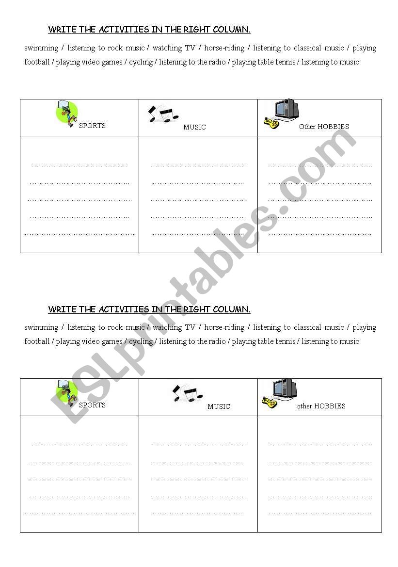 worsheet on hobbies  worksheet