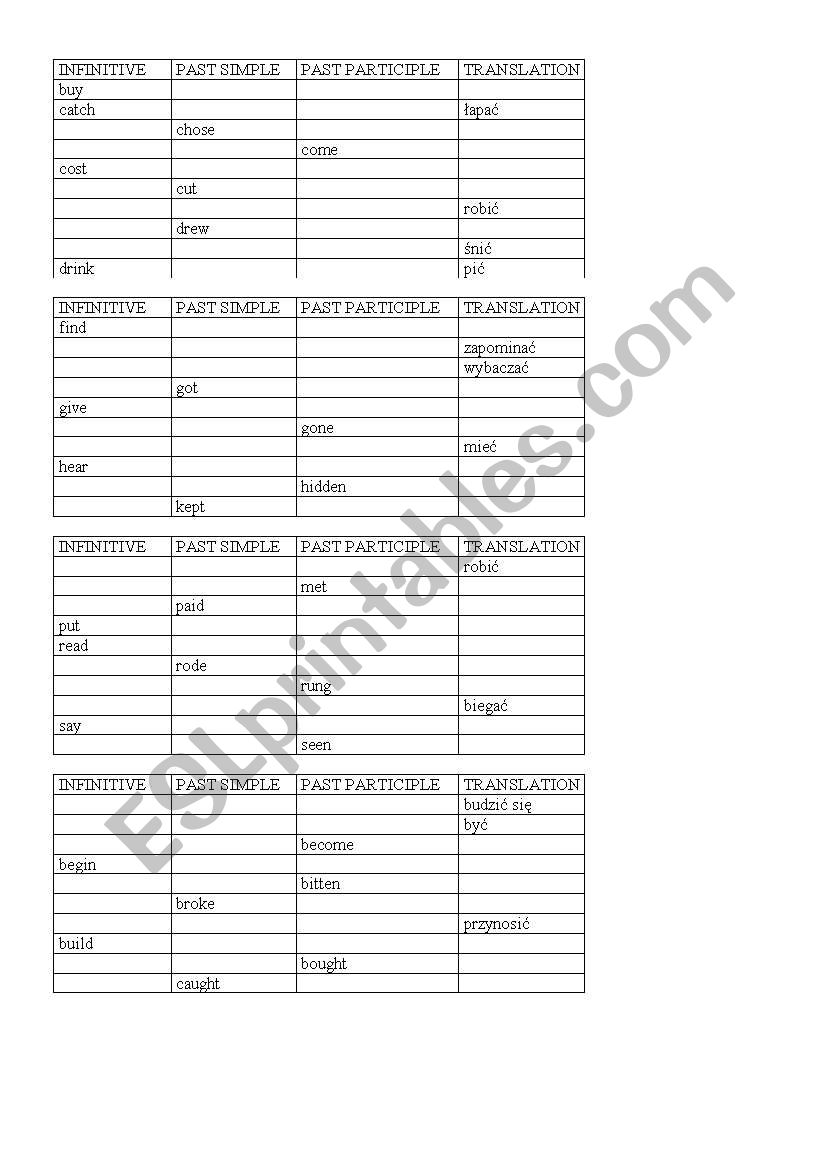 IRREGULAR VERBS worksheet