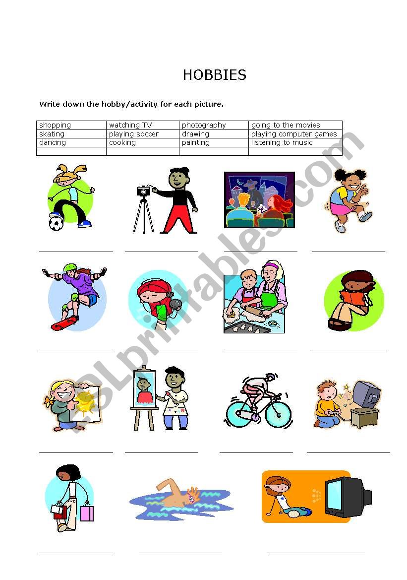 Hobbies worksheet