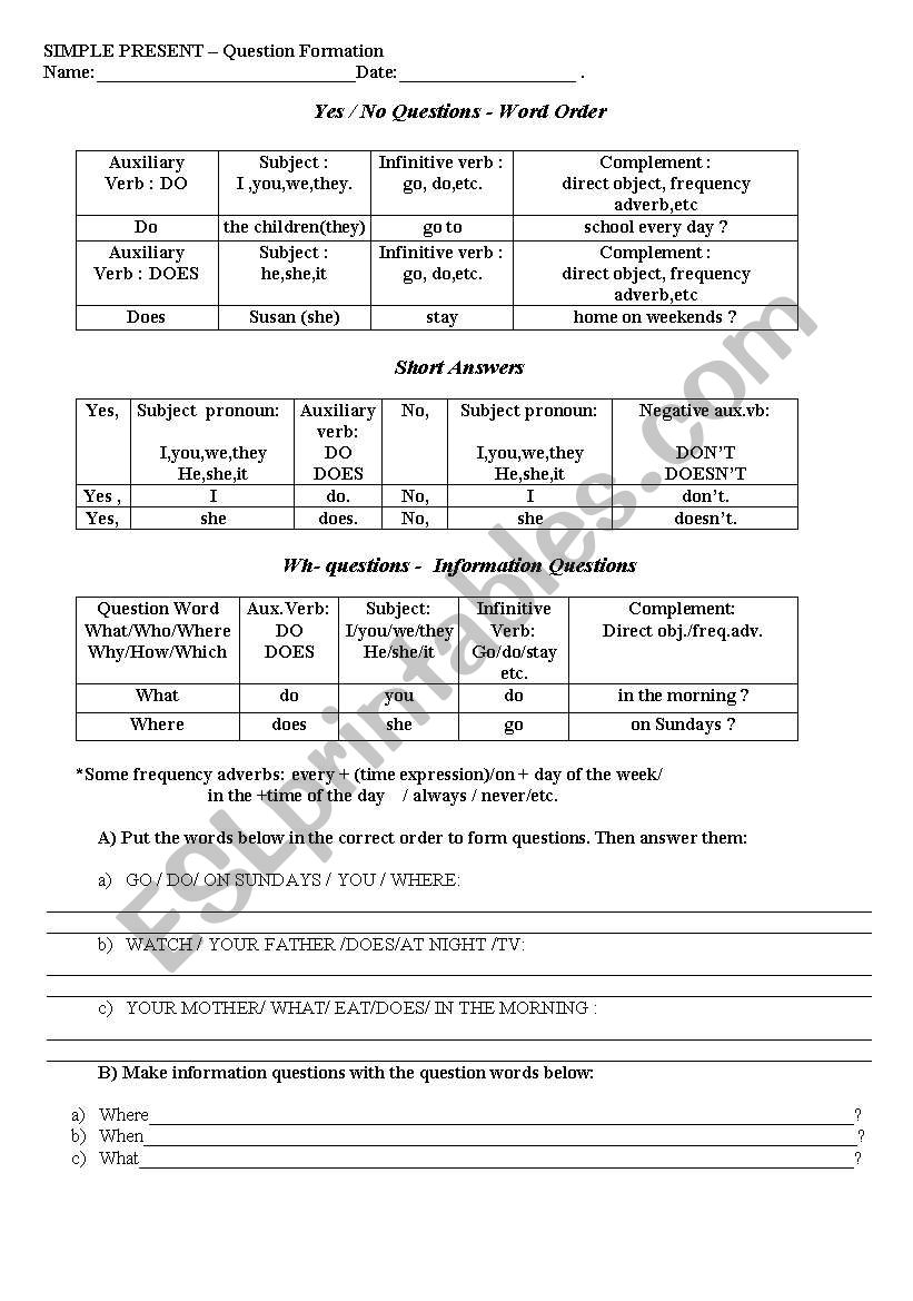 Questions_ simple present worksheet