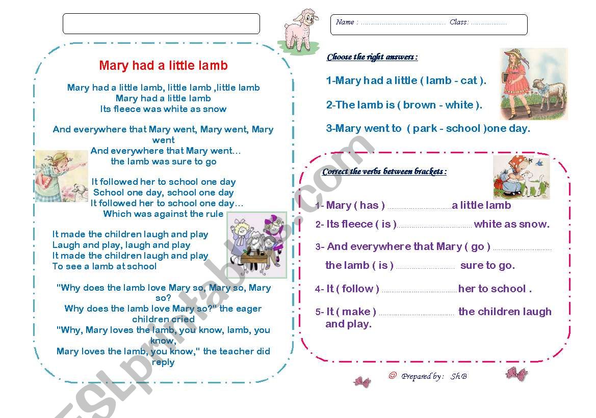 Mary had a little lamb ws worksheet