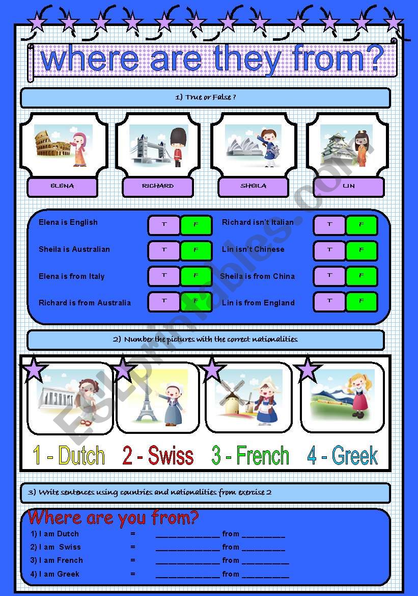 Nationalities (Colour) worksheet