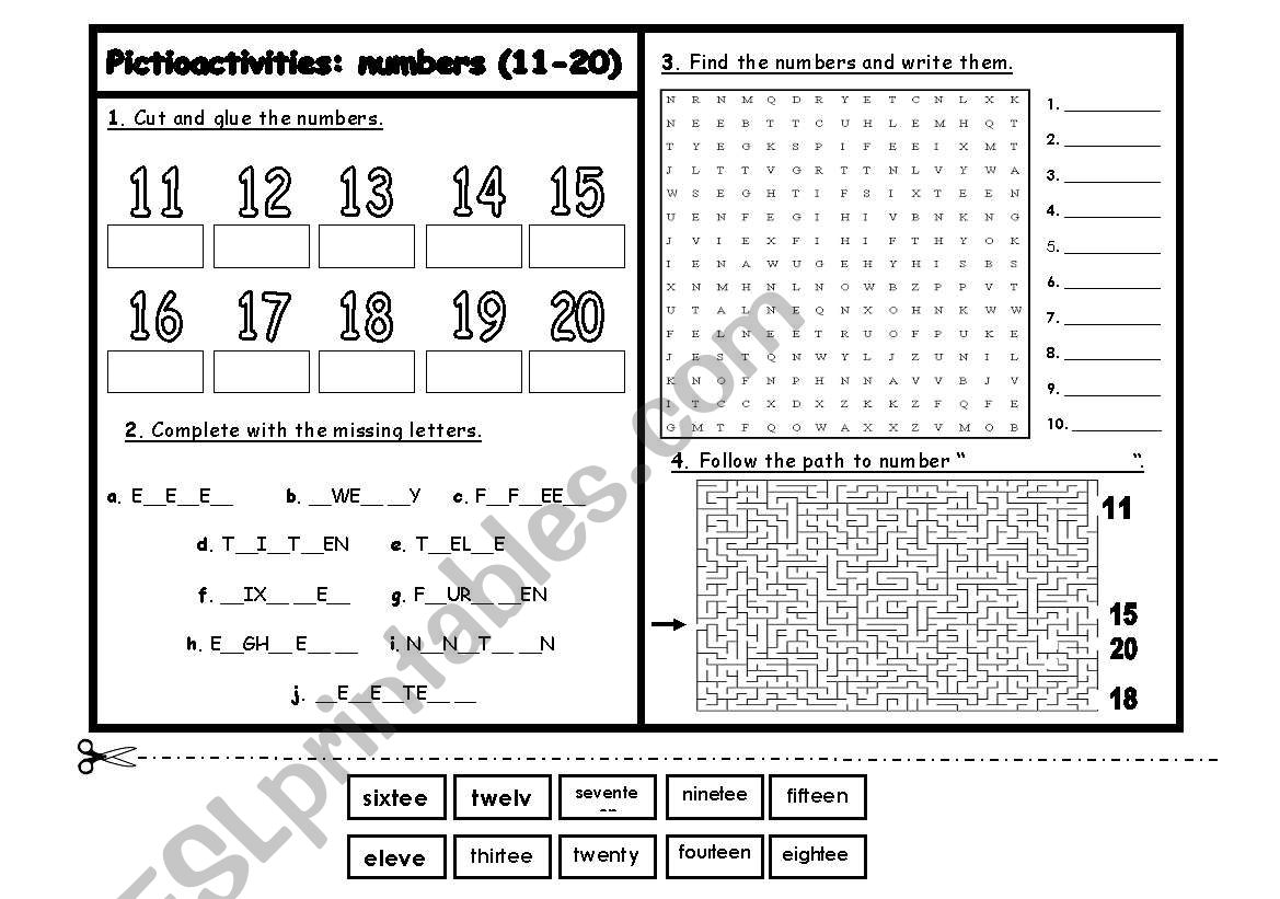 Pictioactivities: numbers (11-20)