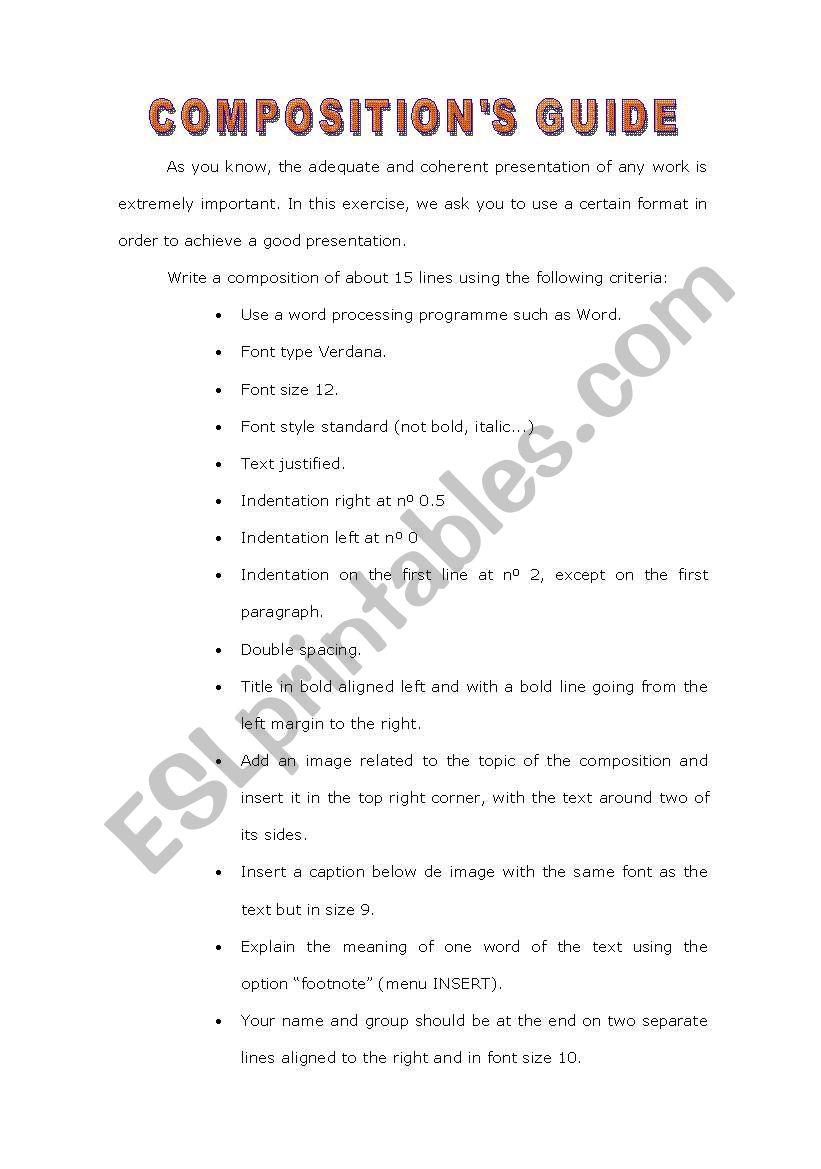 COMPOSITIONS GUIDE worksheet