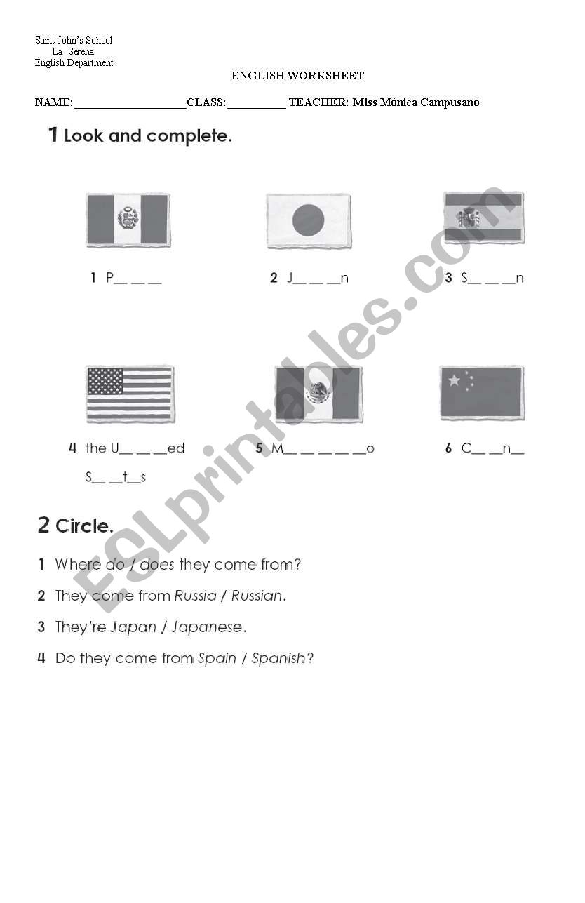 countries and nationalities worksheet