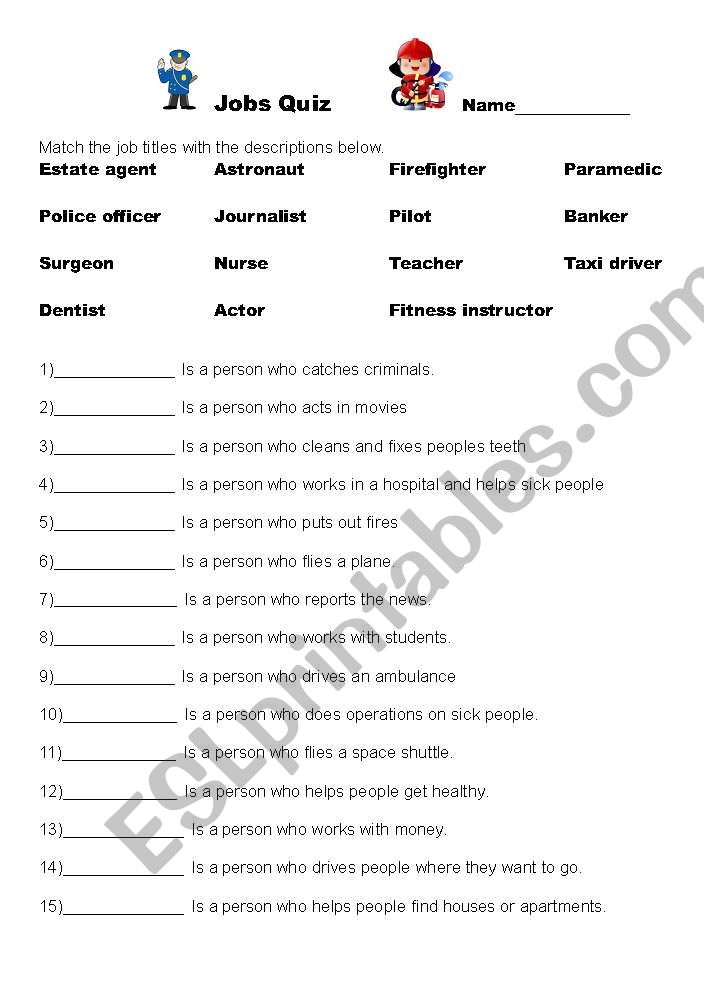 Jobs quiz worksheet