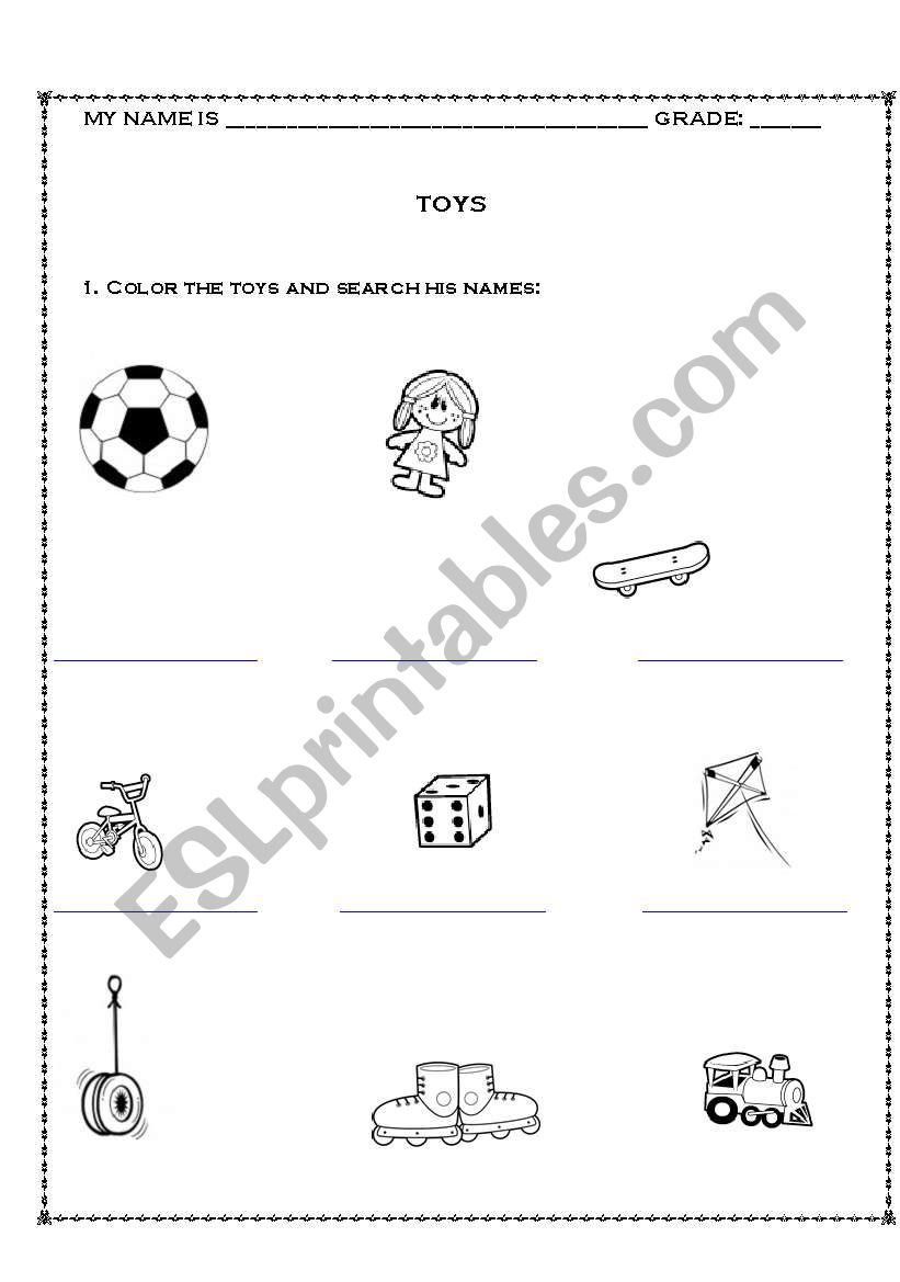 Toys worksheet