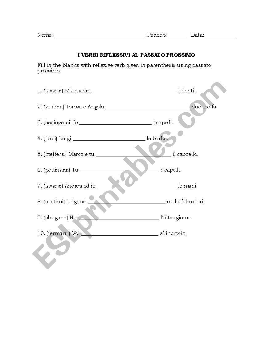 Italian worksheet