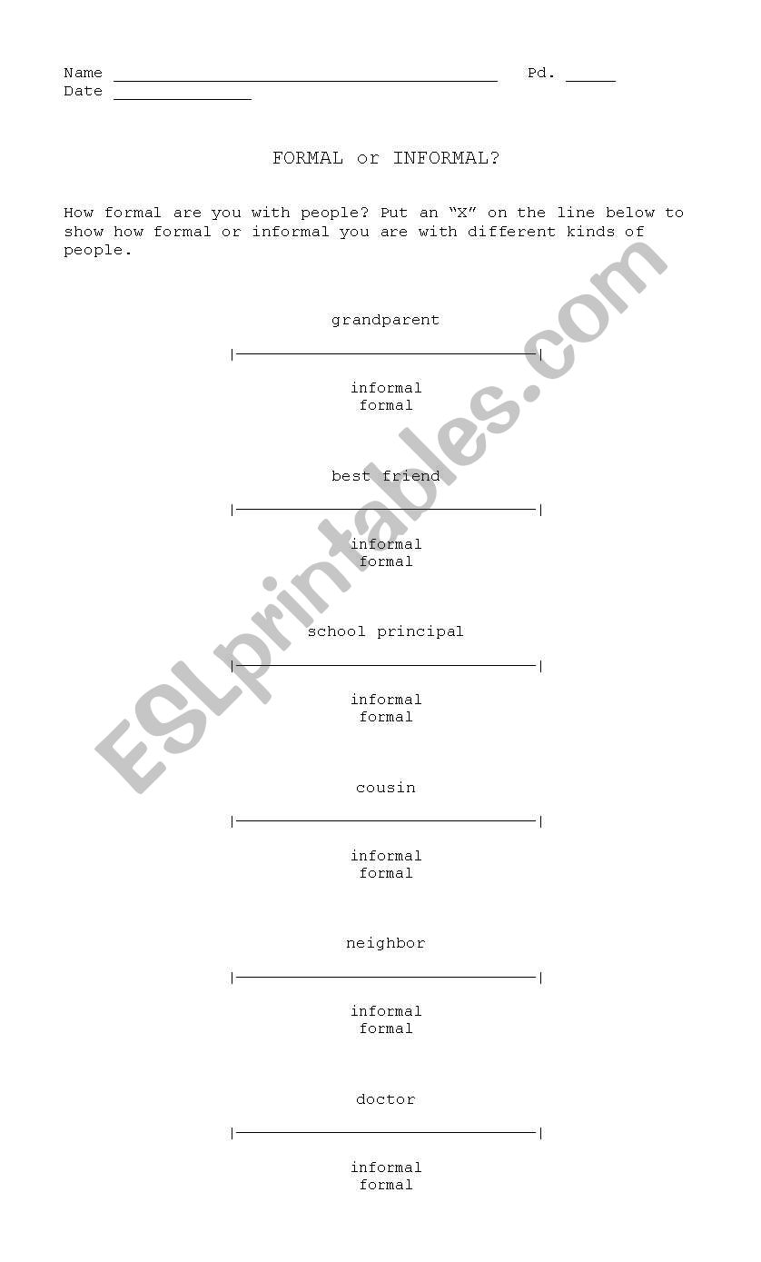 Formal or Informal? worksheet