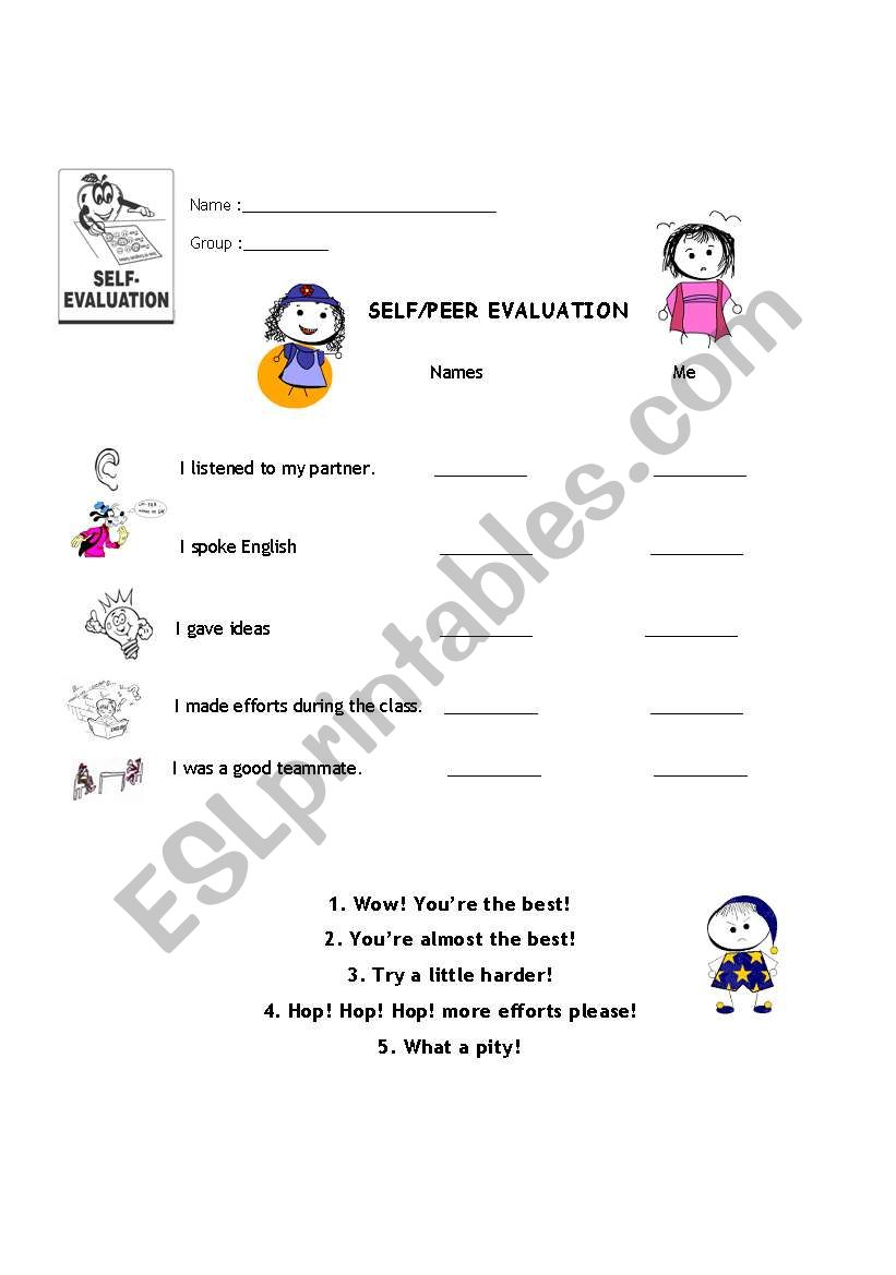 Peer and self evaluation worksheet