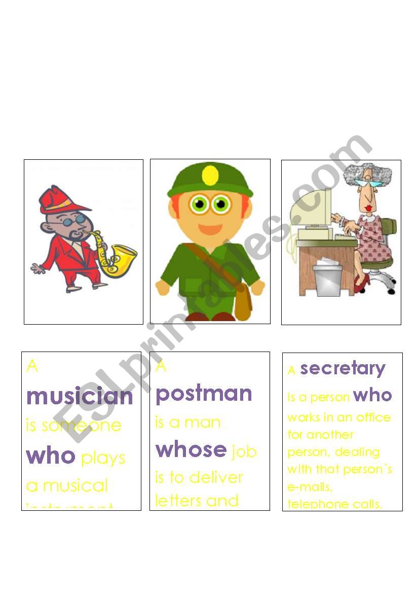 Jobs and Relative Clauses Memory Game 7. 