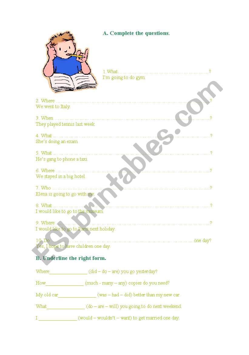 Questions forms worksheet