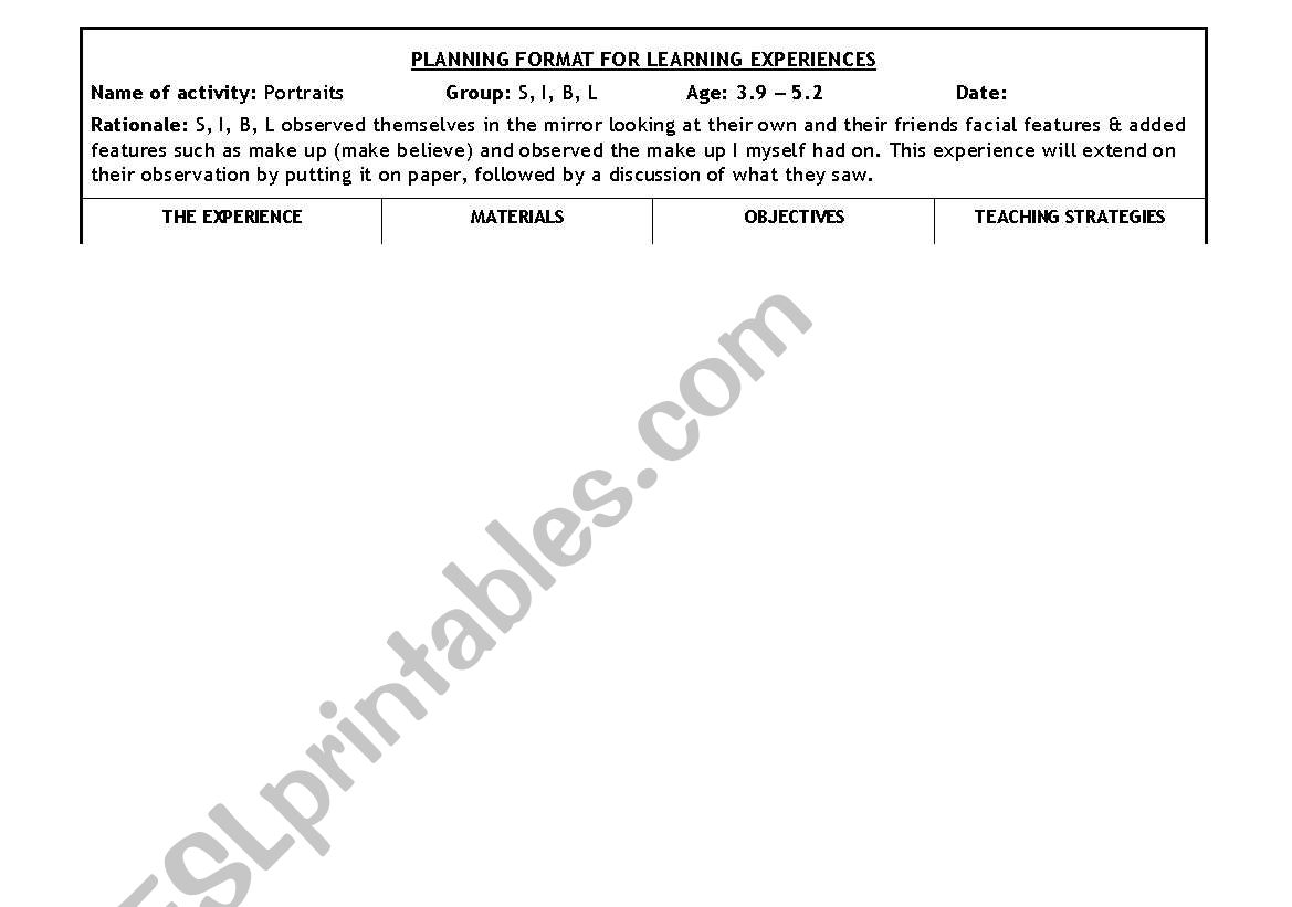 All about me (portraits) worksheet