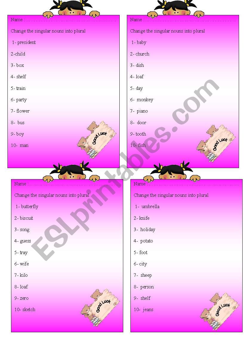 singular and plural worksheet